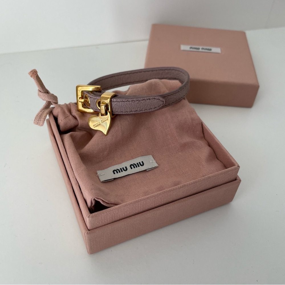authentic leather miu Miu Pink Bracelet with Gold Heart Charm